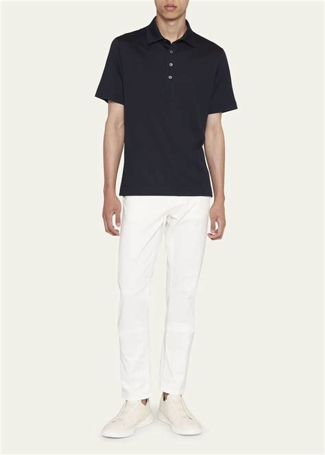 Navy Silk and cotton polo shirt 